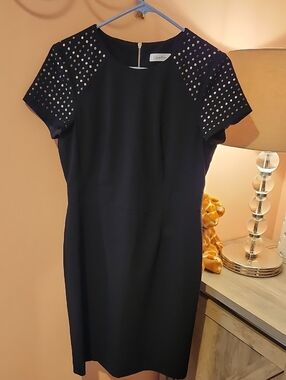 Calvin Klein Black Studded Short Sleeve Midi Dress